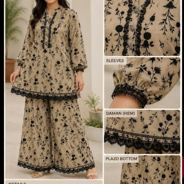 Elegant Beige & Black Floral Co-Ord Set